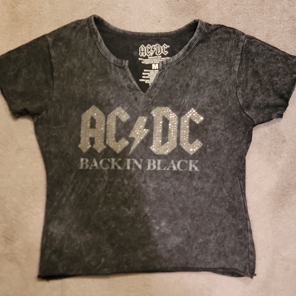 AC/DC Distressed Black Studded Women's Tee